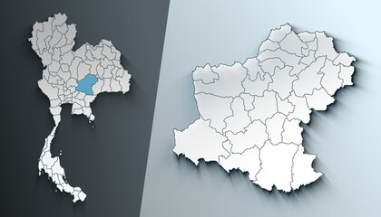 Minimalist 3D Map of Nakhon Ratchasima Thailand Region with Borders