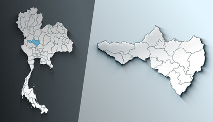 Minimalist 3D Map of Nakhon Sawan Thailand Region with Borders