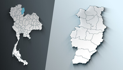Minimalist 3D Map of Nan Thailand Region with Borders