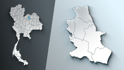 Minimalist 3D Map of Nong Bua Lamphu Thailand Region with Borders