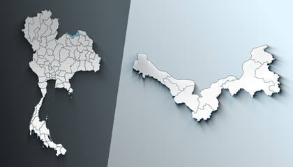 Minimalist 3D Map of Nong Khai Thailand Region with Borders