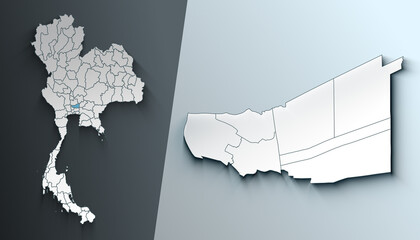 Minimalist 3D Map of Pathum Thani Thailand Region with Borders