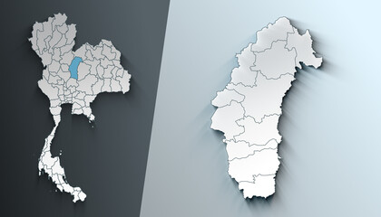 Minimalist 3D Map of Phetchabun Thailand Region with Borders