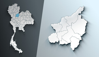 Minimalist 3D Map of Phitsanulok Thailand Region with Borders