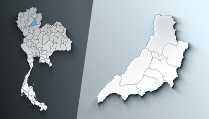Minimalist 3D Map of Phrae Thailand Region with Borders