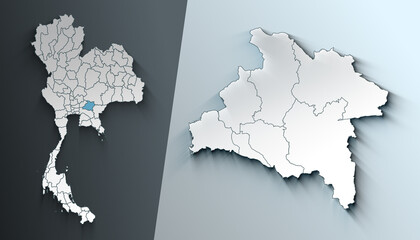 Minimalist 3D Map of Prachinburi Thailand Region with Borders