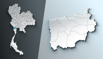 Minimalist 3D Map of Ratchaburi Thailand Region with Borders