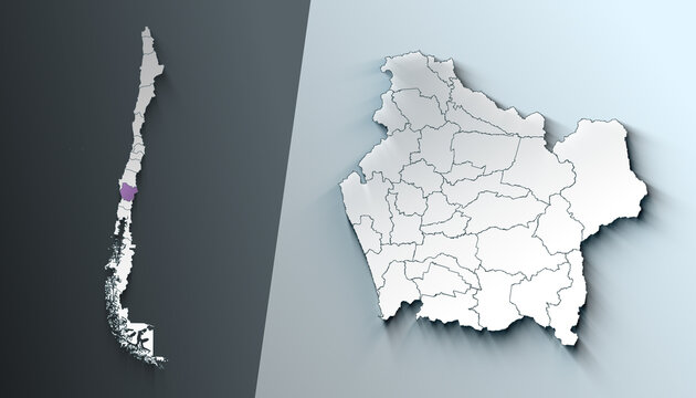 Minimalist 3D Map of Araucania Chile Region with Borders