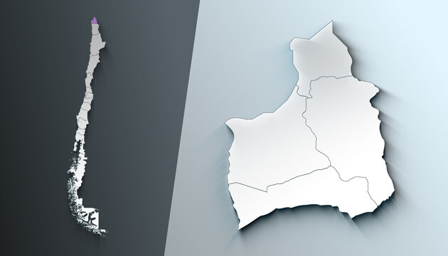 Minimalist 3D Map of Arica y Parinacota Chile Region with Borders