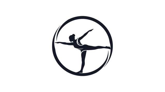 Serene Woman Silhouette in Yoga Warrior III Pose within a Circle, isolated white background.