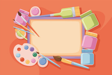 Colorful Art Supplies Frame with Blank Space