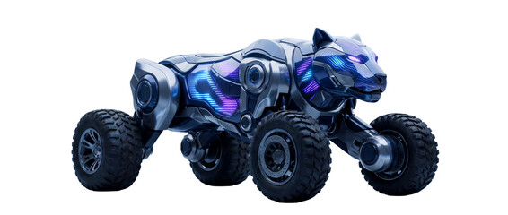 近未来テクノロジーを表現したロボットパンサーの四輪マシンイメージイラスト｜ロボット,パンサー,AI,メカ,未来技術,サイバーパンク