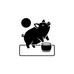 Lunar New Year zodiac pig silhouette low angle heroic view reaching upward curiosity vector illustration