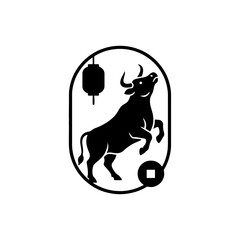 Lunar New Year zodiac ox silhouette full body wide view reaching upward curiosity vector illustration