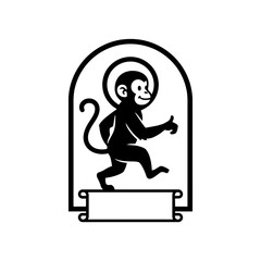 Lunar New Year zodiac monkey silhouette side profile close mid step vector illustration