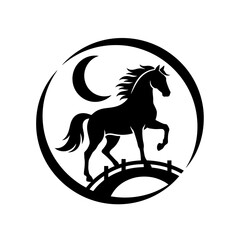 Lunar New Year zodiac horse silhouette front facing iconic mid step vector illustration