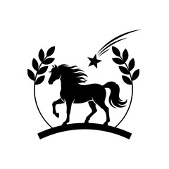 Lunar New Year zodiac horse silhouette high angle simplified mid step one vector illustration