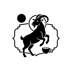 Lunar New Year zodiac goat silhouette three quarter close reaching upward curiosity round vector illustration