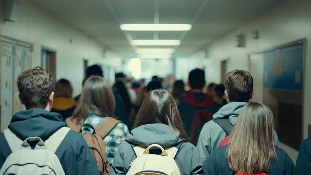 Energetic Corridor With Students Migrating To Classes And Social Interactions