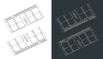 Laptop RAM module isometric drawings