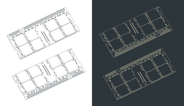Laptop RAM module isometric drawings
