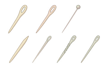 Historical Needle Typology. Isometric vector illustration set Historical sewing needle typology: wool darning needle with large