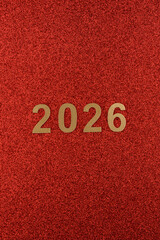 N&uacute;meros de a&ntilde;o nuevo de 2026 sobre fondo rojo, dorado y gris