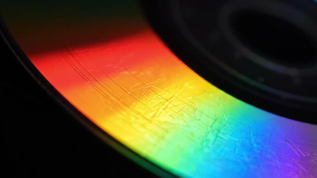 Scratched cd or dvd data surface rainbow reflection