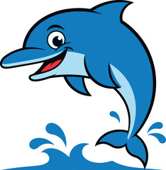 Blue dolphin jumping out of water cartoon illustration