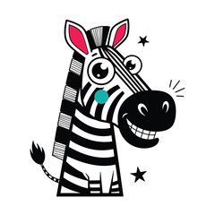 Smiling cartoon zebra with stars and striped pattern