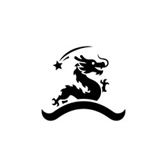 Lunar New Year dragon silhouette full body wide view arching over bridge base design one vector illustration