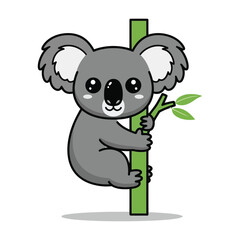 Adorable cartoon koala hugging eucalyptus tree branch