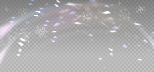 Christmas overlay effect with big falling snowflakes. Snow storm background , blurred, cold wind with snow png. Holiday powder snow for cards, invitations, banners, advertising. Vector