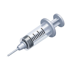 3D medical syringe icon with measurement markings and needle, healthcare injection instrument for vaccination, immunization concepts