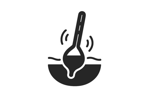 Hydrometer Measurement Dance. Solid style icon of a hydrometer floating in a liquid with motion lines, representing proofing