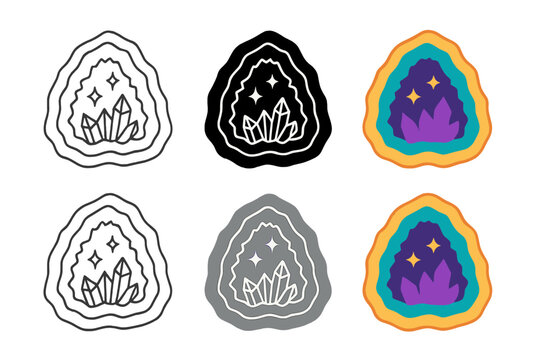 Glittering Geode Cross-Section. Cross-section of geode with jagged edges and glittering crystals, abstract minimalist vector