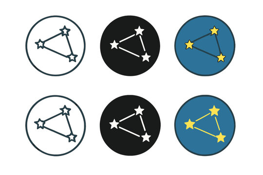 Geometric Star Chart. Primitive star chart etched on flat disk, clean geometric minimal icon, first in line style with thin