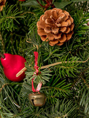 natural spruce branches decorated with pine cones