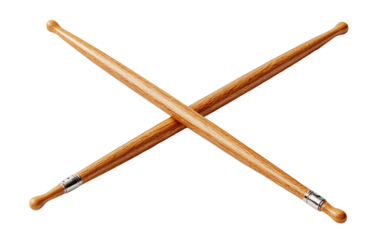 Elegant drumsticks arranged with precision under bright high key lighting for percussion and music photography concepts isolated on transparent background PNG