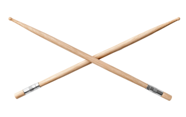 Neatly crossed drumsticks photographed in high key lighting for professional music, instrument, and educational imagery isolated on transparent background PNG
