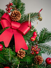 natural spruce branches decorated with pine cones