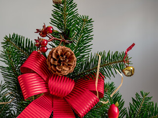 natural spruce branches decorated with pine cones