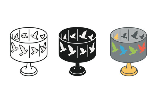 Bird Zoetrope Illusion. Bird silhouettes rotating around zoetrope drum creating illusion of flight, first in line style with thin