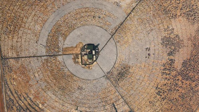 Top aerial shot of CT MSR Tower at Solar Park in Dubai. United Arab Emirates
