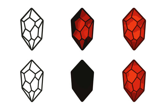 Crystalline Iron Oxide Gleam. Iron oxide pigment crystal icon viewed microscopically, polygonal facets glowing with natural red