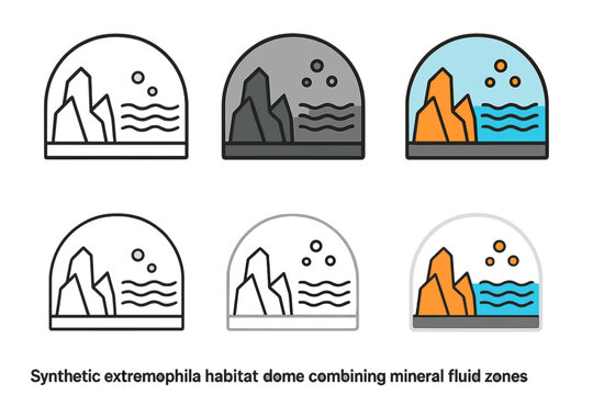 Futuristic Habitat Dome Design. Conceptual design of synthetic extremophile habitat dome combining mineral and fluid zones,