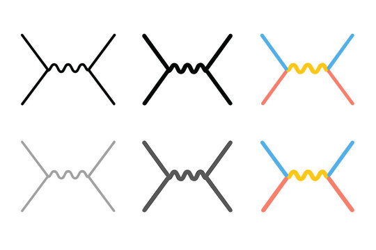 Feynman Diagram Variations. Particle interaction diagram with clean vector lines showing virtual exchange paths, simplified