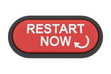 3d icon red restart button with the text RESTART NOW and a circular arrow, signaling a fresh start or reset . Isolated on transparent background, png