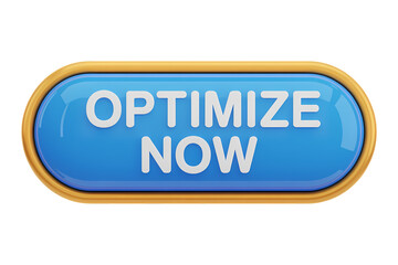 3d icon an attractive blue optimize button with a light gold border. Optimize now is written on the button . Isolated on transparent background, png