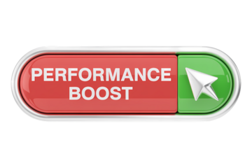 3d icon performance boost button with cursor icon indicating an action and enhancement . Isolated on transparent background, png